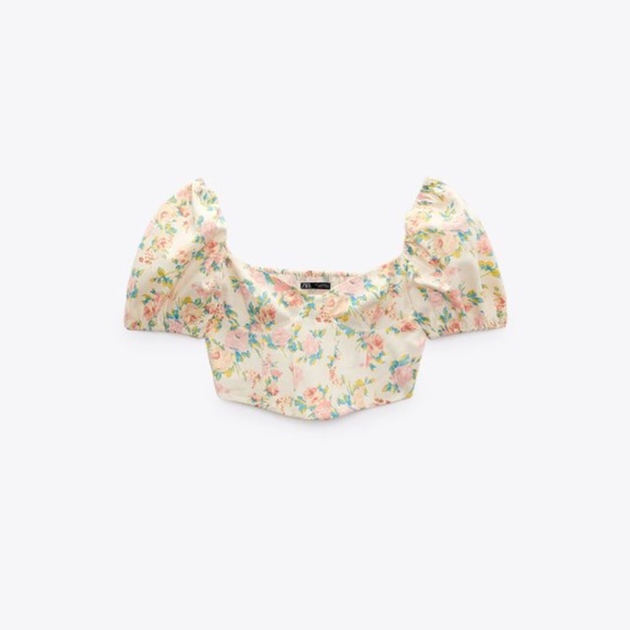 ZARA Floral Puff Sleeves Top - Picture 1 of 12